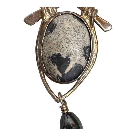 Signed BLJ Dalmation Jasper Handmade Sterling Silver Pendant W Black White Stone - Picture 2 of 6